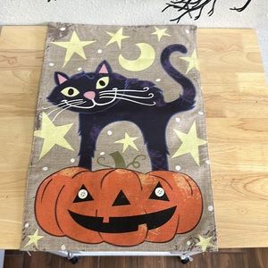Evergreen Halloween Cat Garden Flag